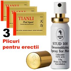 Spray anti ejaculare precoce pentru bărbaţi Stud 100 + 2 Tianli Plicuri pentru erectii pret mic