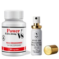 Capsule pentru Ereție Power V8 Extra Strong + Spray anti ejaculare precoce pentru bărbaţi Stud 100 pret mic