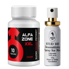 Alfazone XXL 10 capsule pentru erecție + Spray anti ejaculare precoce pentru bărbaţi Stud 100 pret mic