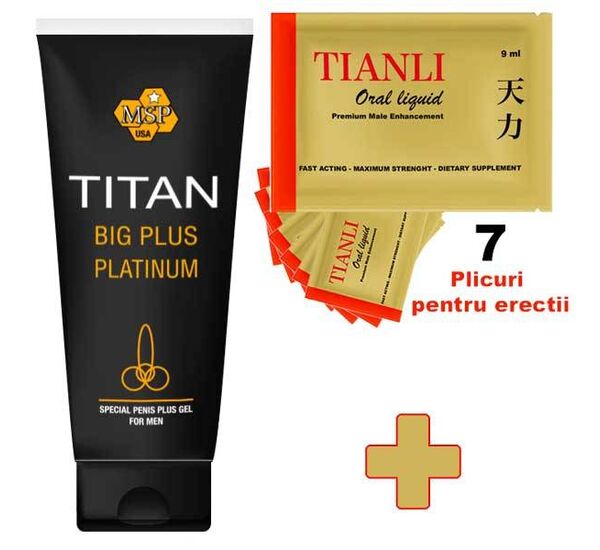 Titan Gel pentru barbati 50ml + Tianli Oral Liquid 7 Plicuri pentru erectii puternice pret mic